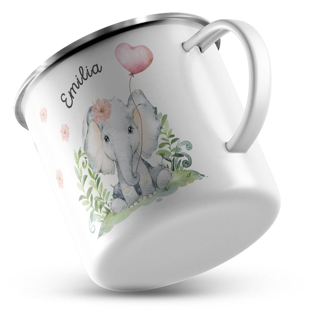 Emaille Tasse Elefant mit Herzluftballon personalisiert mit Namen | handbedrucktes Geschenk - von Mikalino