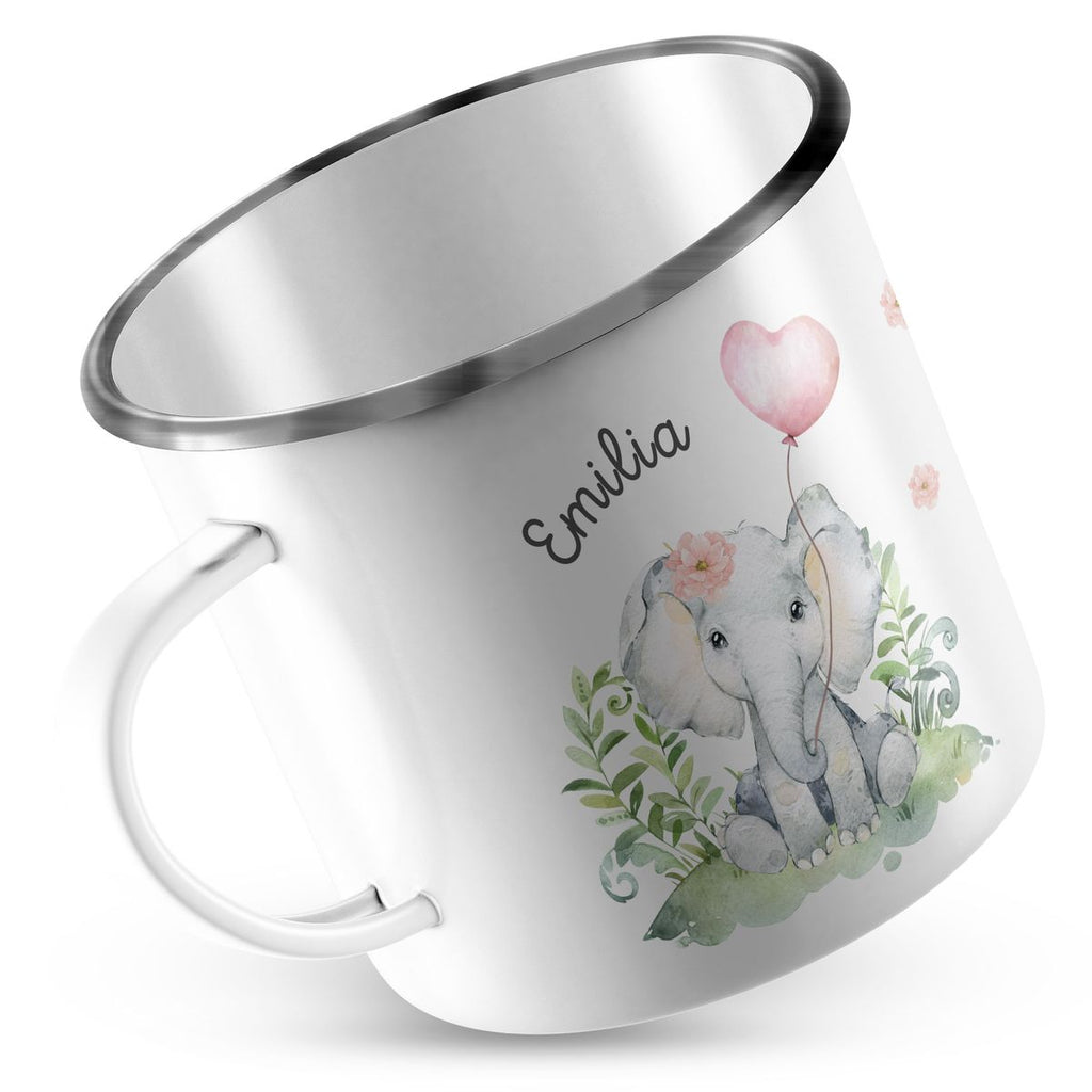 Emaille Tasse Elefant mit Herzluftballon personalisiert mit Namen | handbedrucktes Geschenk - von Mikalino