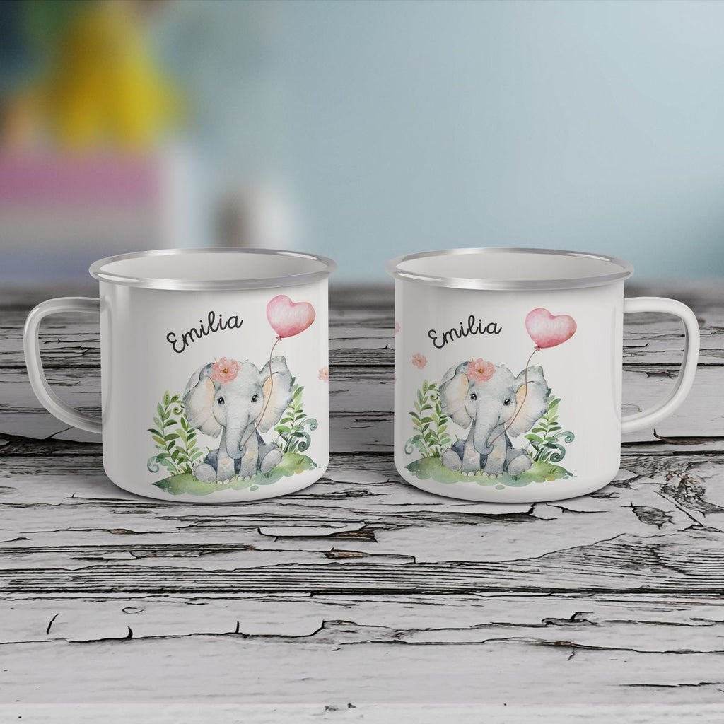 Emaille Tasse Elefant mit Herzluftballon personalisiert mit Namen | handbedrucktes Geschenk - von Mikalino