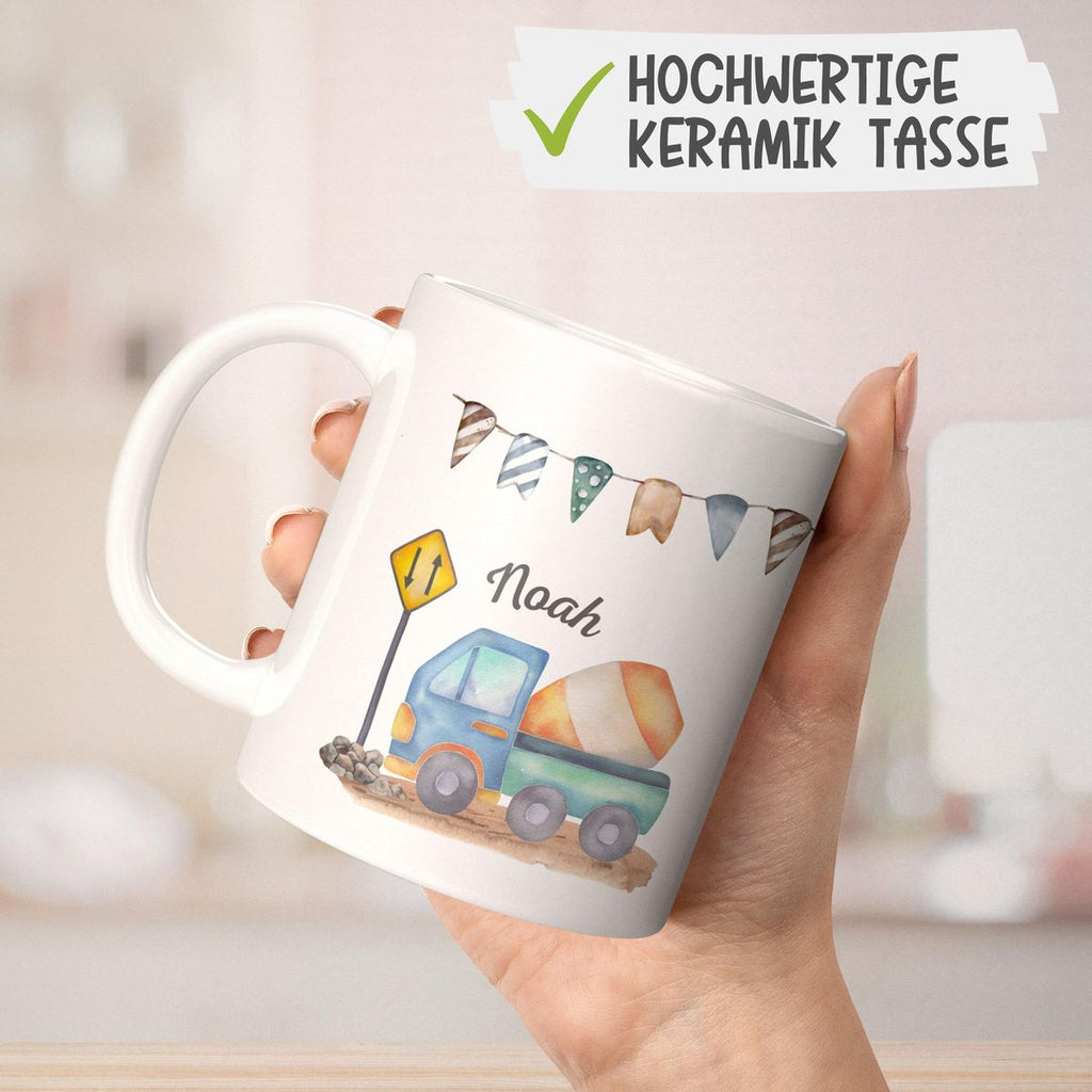 Keramik Tasse Betonmischer mit Wunschname - von Mikalino