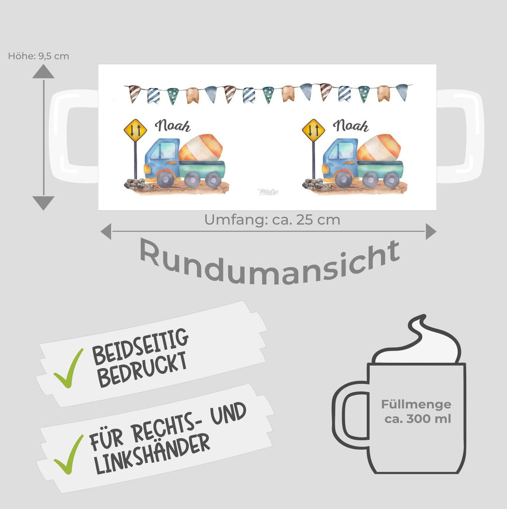 Keramik Tasse Betonmischer mit Wunschname - von Mikalino