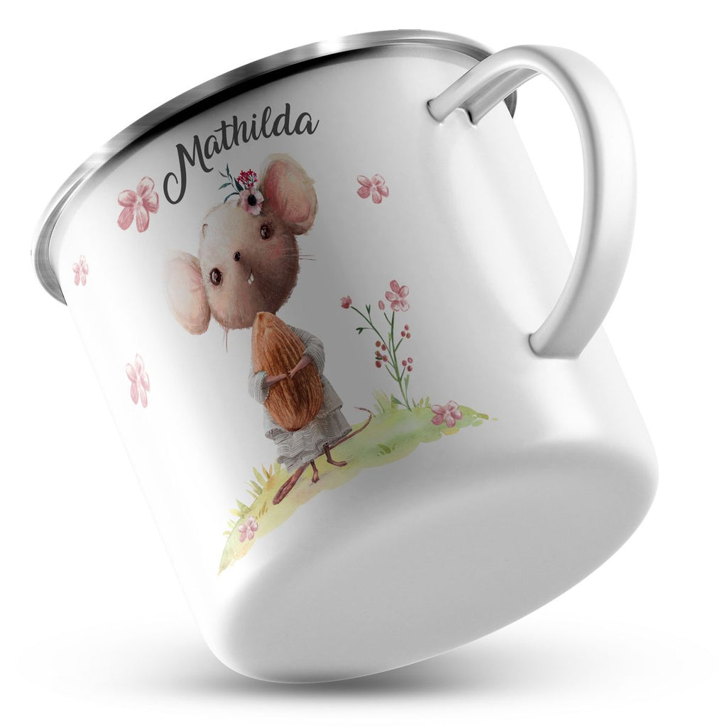 Emaille Tasse Maus mit Blumen personalisiert mit Namen | handbedrucktes Geschenk - von Mikalino