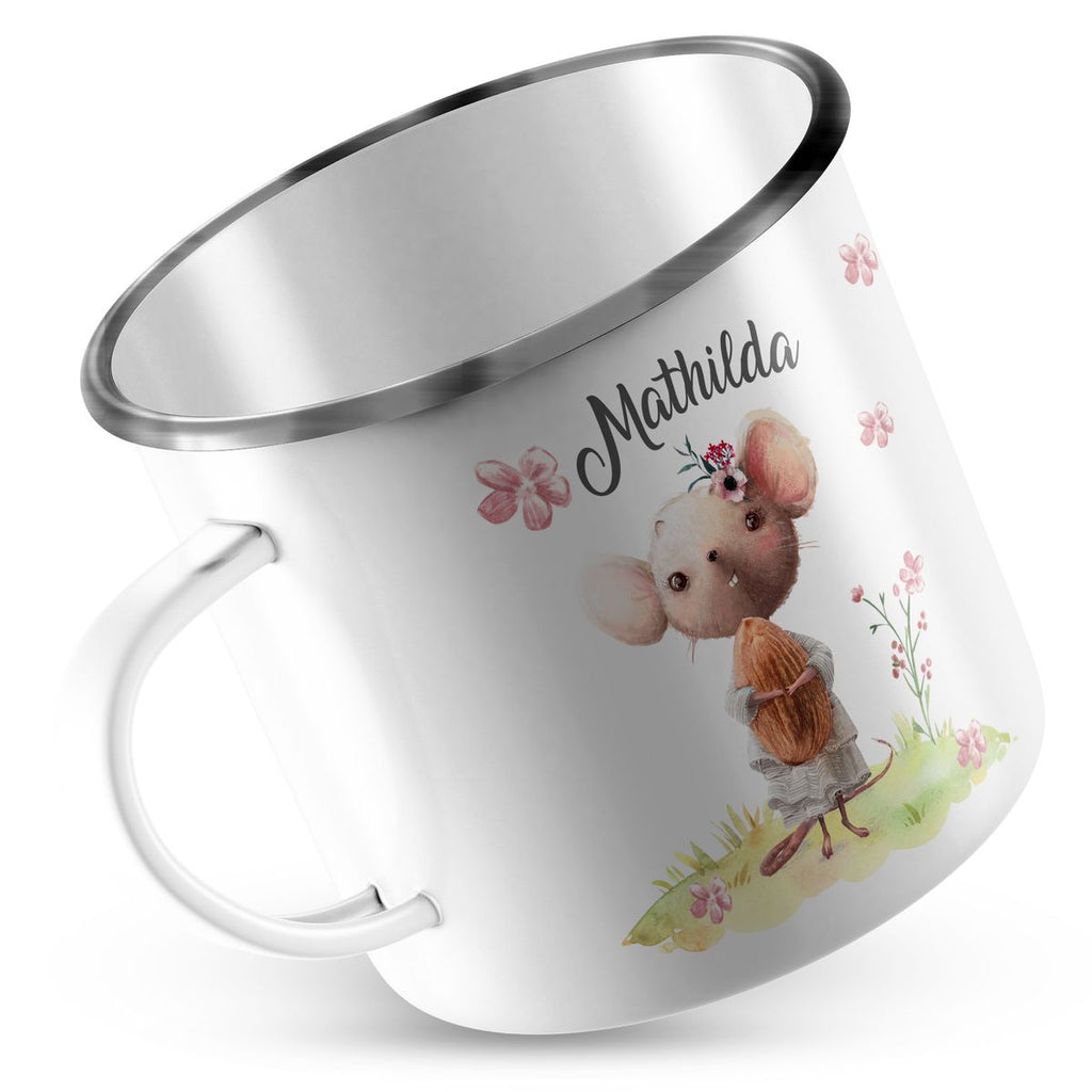 Emaille Tasse Maus mit Blumen personalisiert mit Namen | handbedrucktes Geschenk - von Mikalino