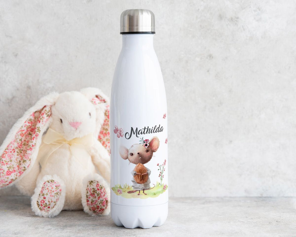 Thermo Trinkflasche Kleine Maus mit Wunschname - von Mikalino