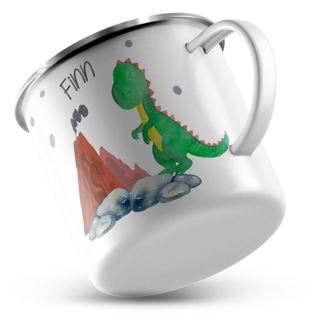 Emaille Tasse Dinosaurier und Vulkan - von Mikalino