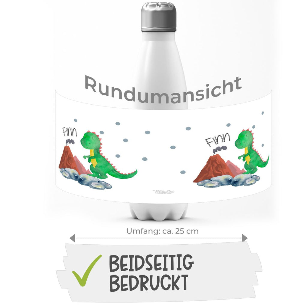 Thermo Trinkflasche Kleiner Dinosaurier mit Wunschname - von Mikalino