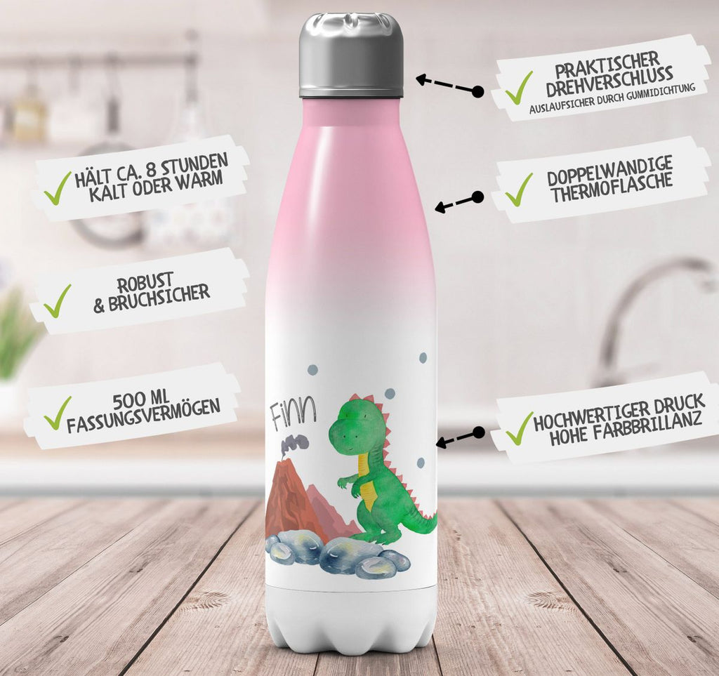 Thermo Trinkflasche Kleiner Dinosaurier mit Wunschname - von Mikalino