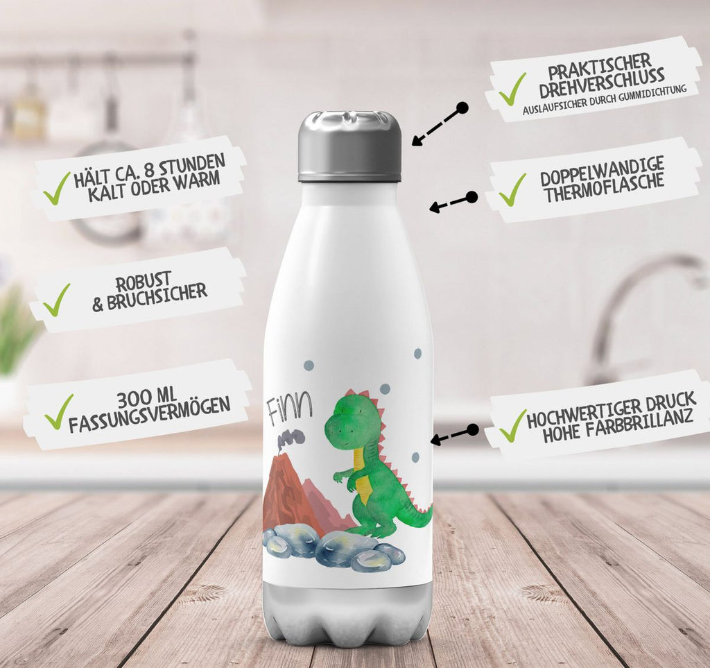 Thermo Trinkflasche Kleiner Dinosaurier mit Wunschname - von Mikalino