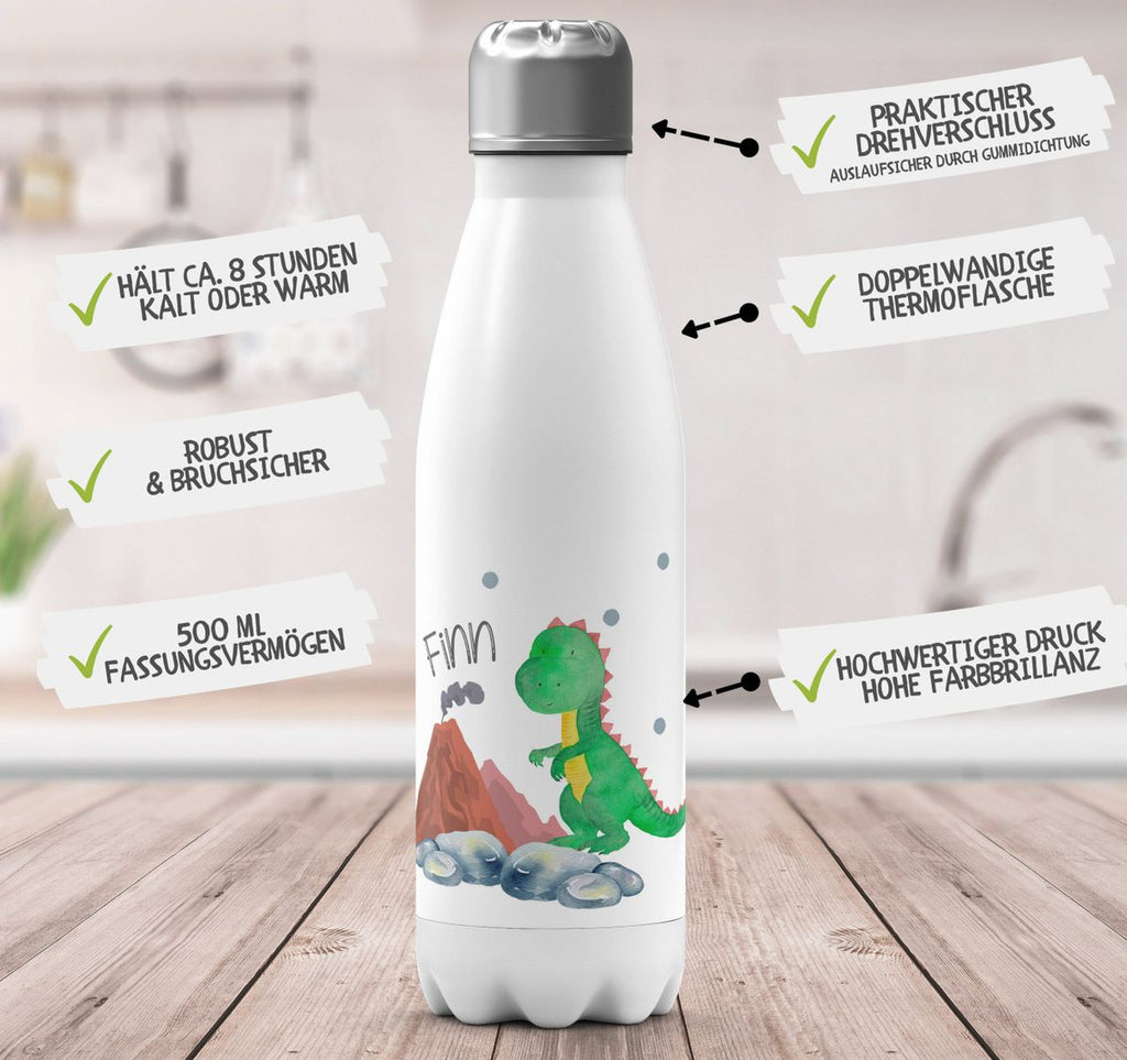 Thermo Trinkflasche Kleiner Dinosaurier mit Wunschname - von Mikalino