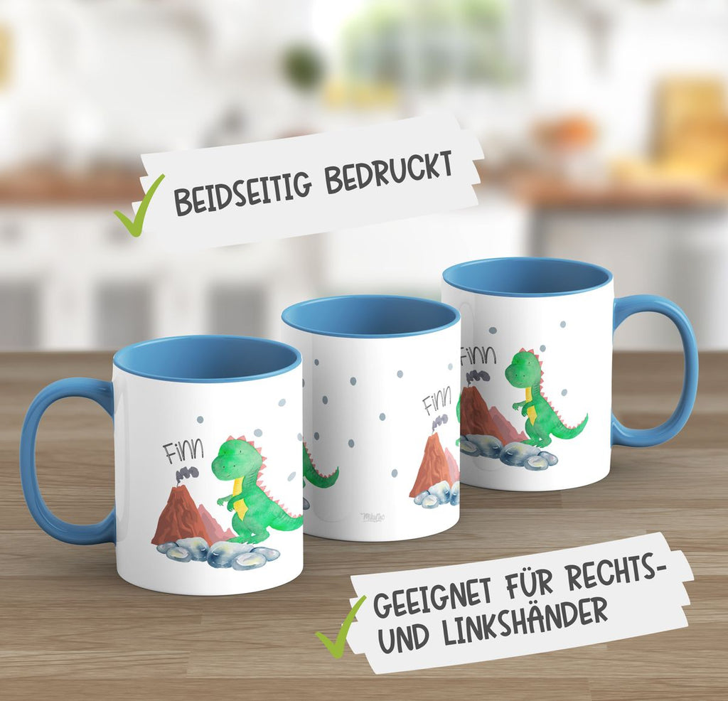 Keramik Tasse Kleiner Dinosaurier mit Wunschname - von Mikalino