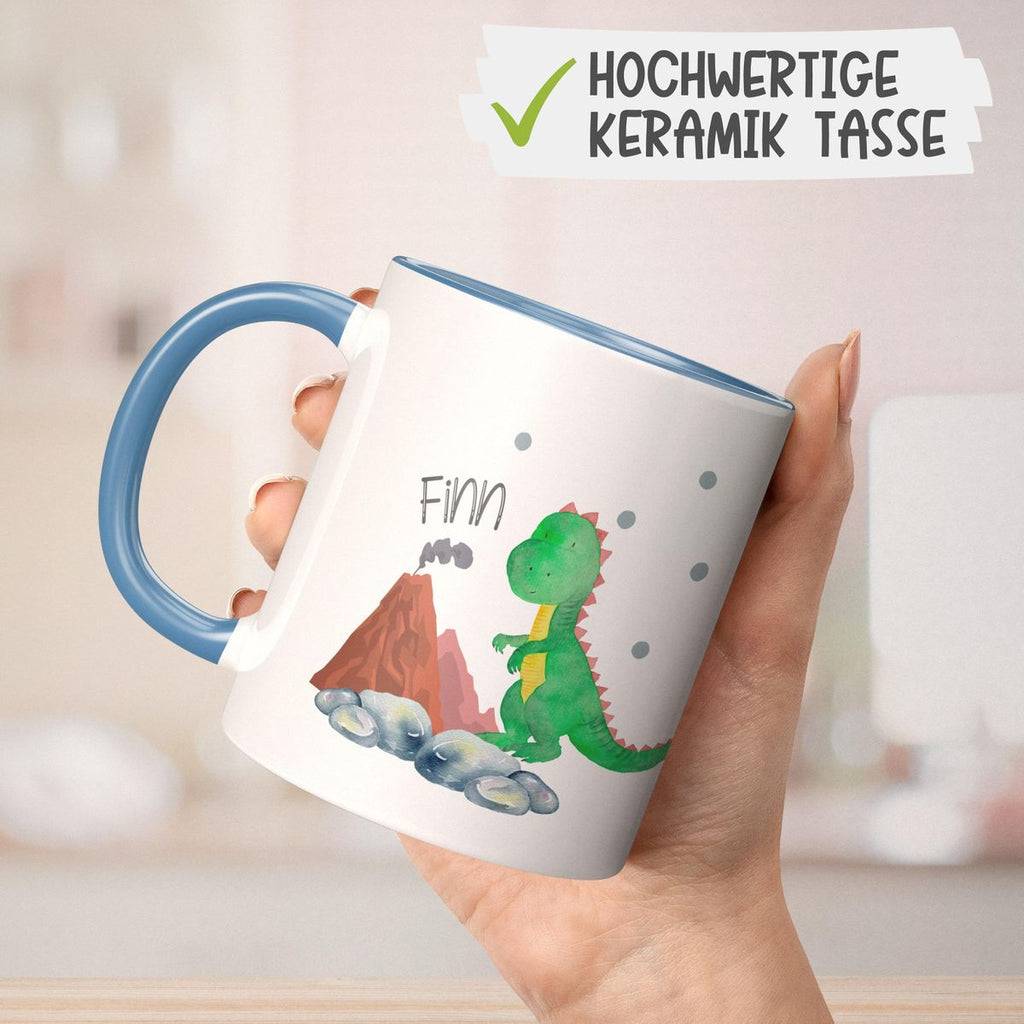 Keramik Tasse Kleiner Dinosaurier mit Wunschname - von Mikalino