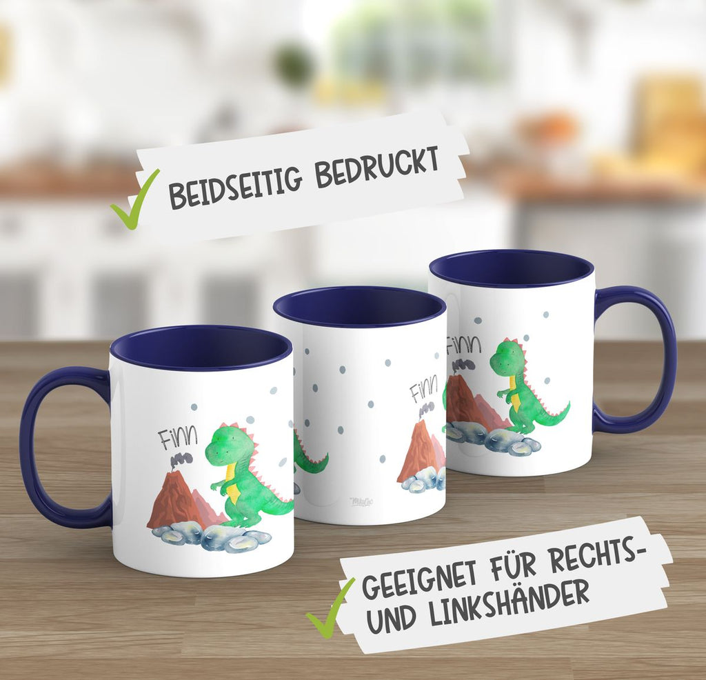 Keramik Tasse Kleiner Dinosaurier mit Wunschname - von Mikalino