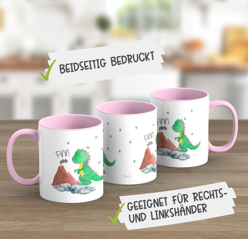 Keramik Tasse Kleiner Dinosaurier mit Wunschname - von Mikalino