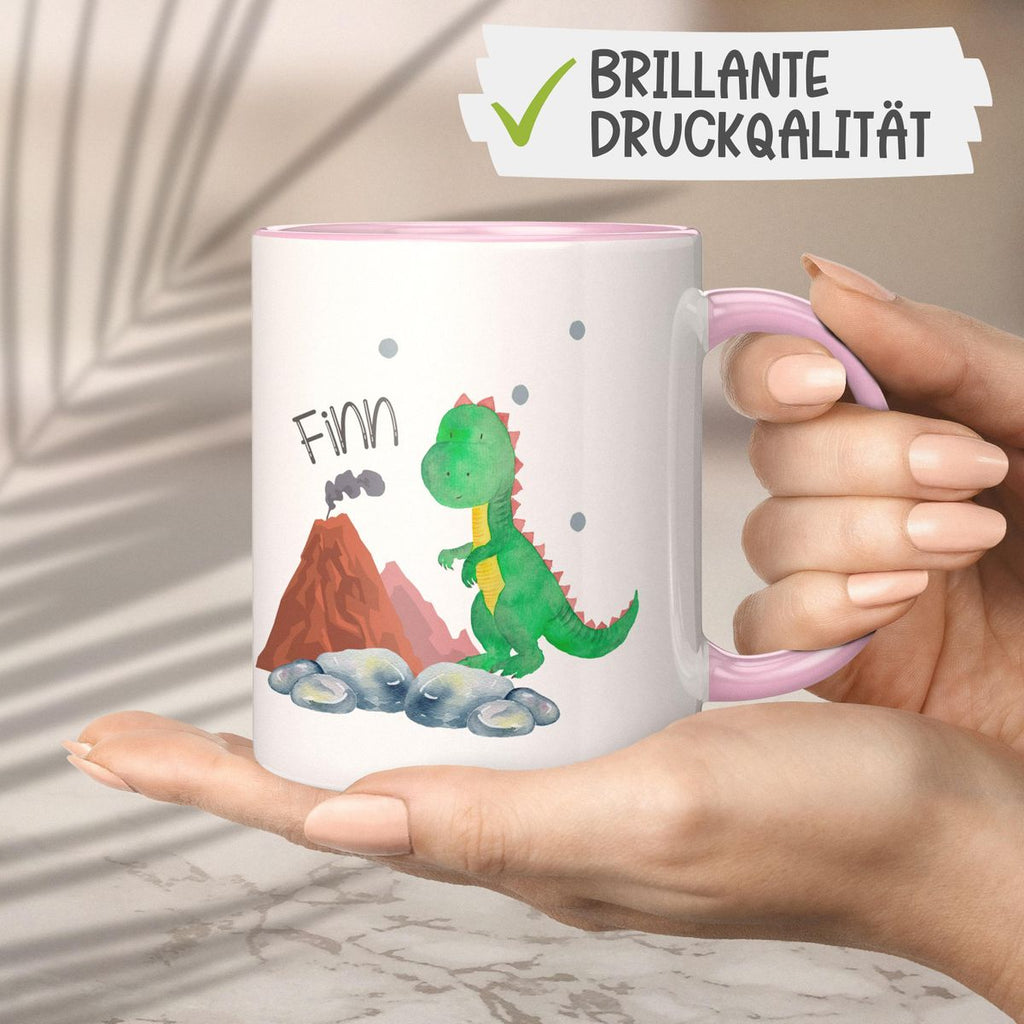 Keramik Tasse Kleiner Dinosaurier mit Wunschname - von Mikalino