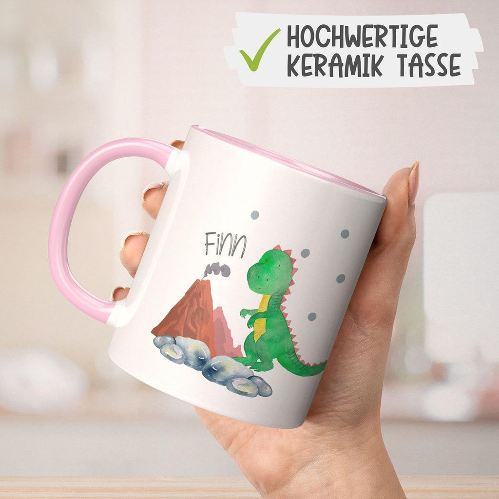 Keramik Tasse Kleiner Dinosaurier mit Wunschname - von Mikalino