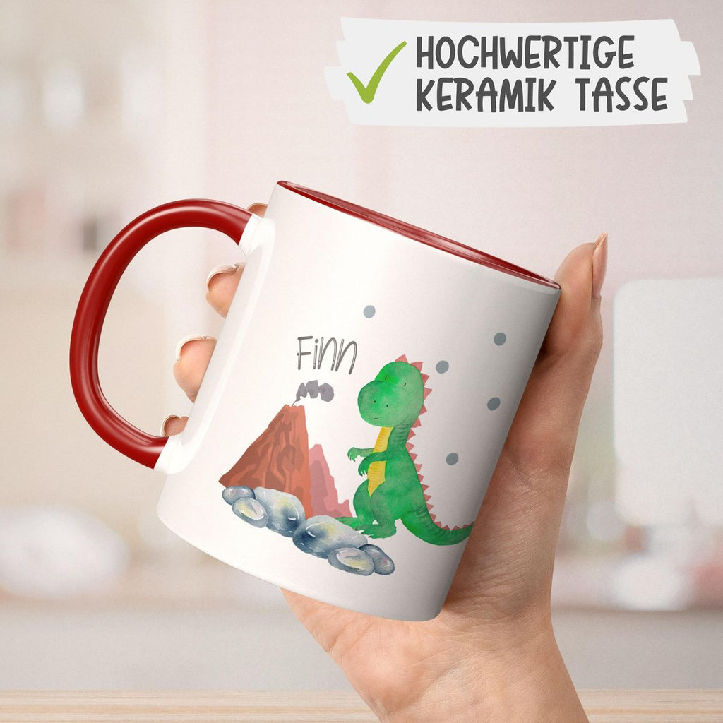 Keramik Tasse Kleiner Dinosaurier mit Wunschname - von Mikalino