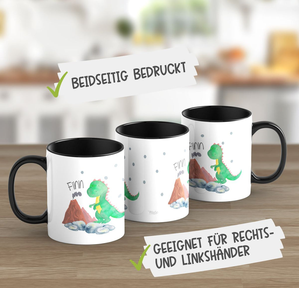 Keramik Tasse Kleiner Dinosaurier mit Wunschname - von Mikalino