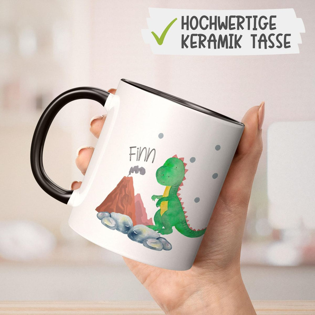 Keramik Tasse Kleiner Dinosaurier mit Wunschname - von Mikalino