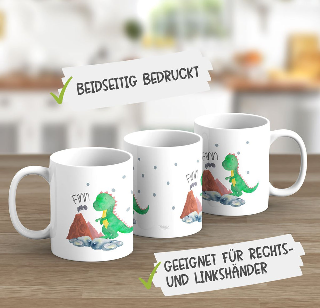 Keramik Tasse Kleiner Dinosaurier mit Wunschname - von Mikalino