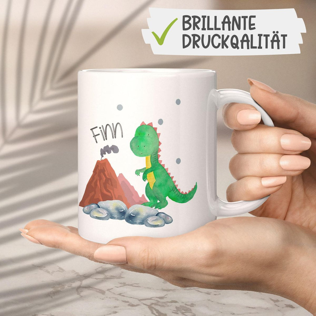 Keramik Tasse Kleiner Dinosaurier mit Wunschname - von Mikalino