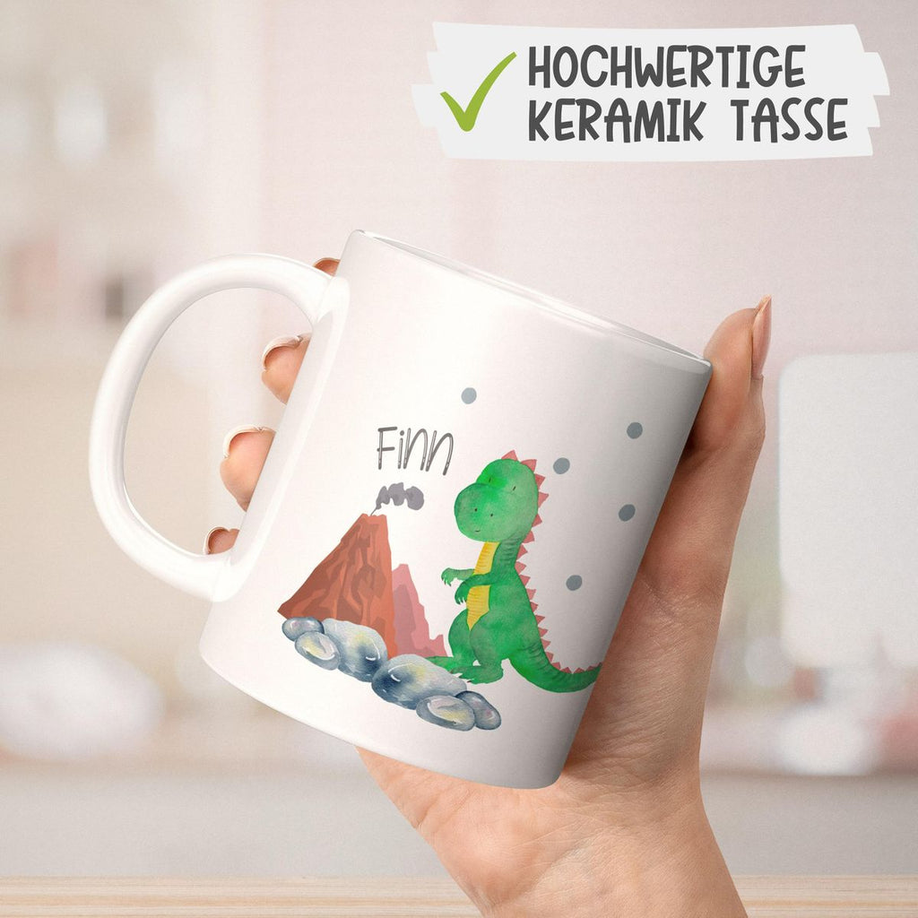 Keramik Tasse Kleiner Dinosaurier mit Wunschname - von Mikalino