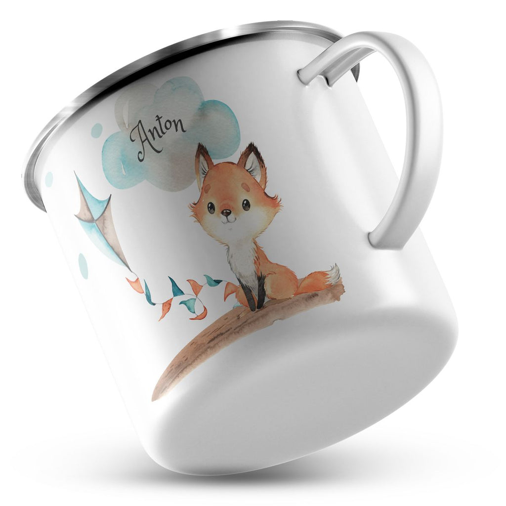 Emaille Tasse Fuchs mit Drache personalisiert mit Namen | handbedrucktes Geschenk - von Mikalino