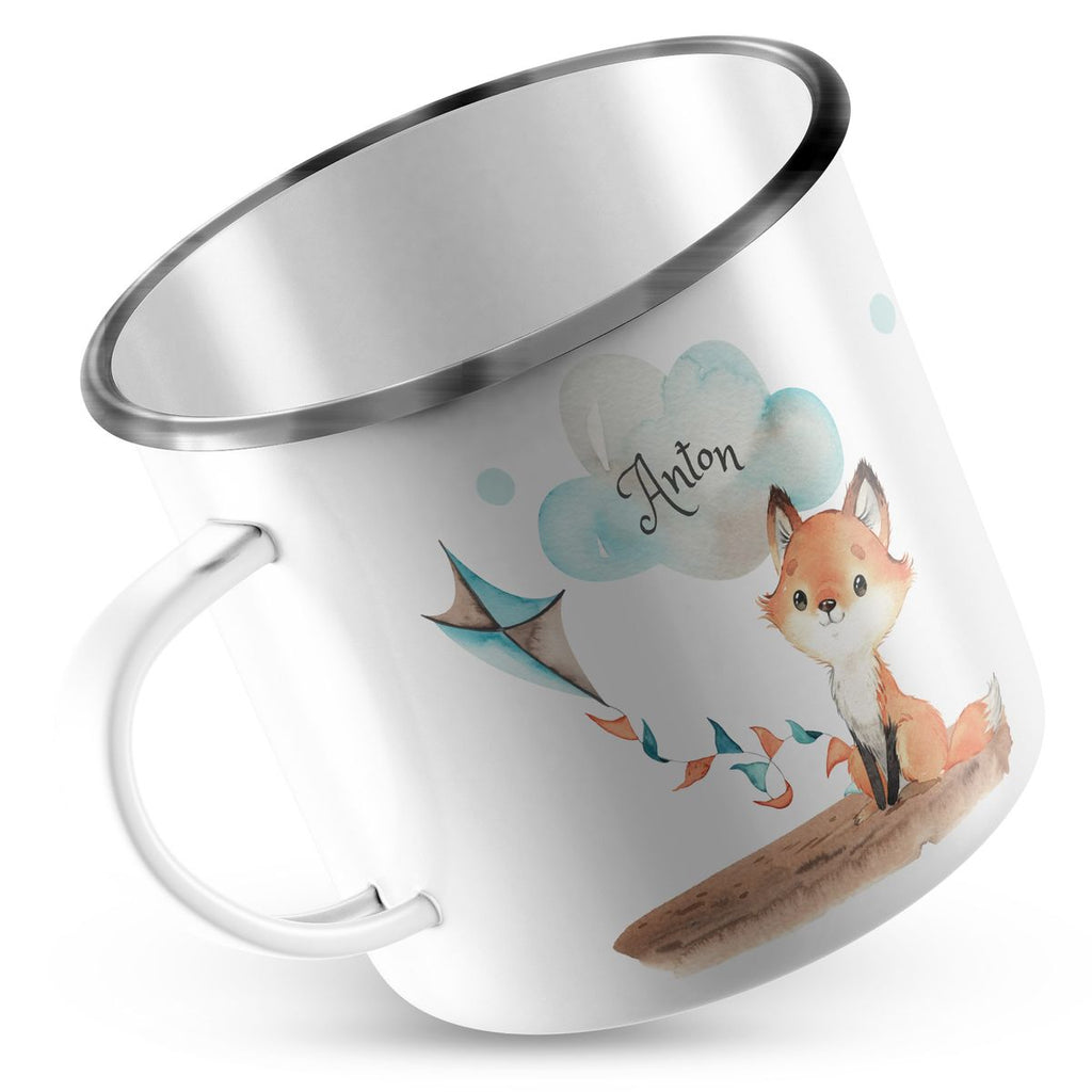 Emaille Tasse Fuchs mit Drache personalisiert mit Namen | handbedrucktes Geschenk - von Mikalino