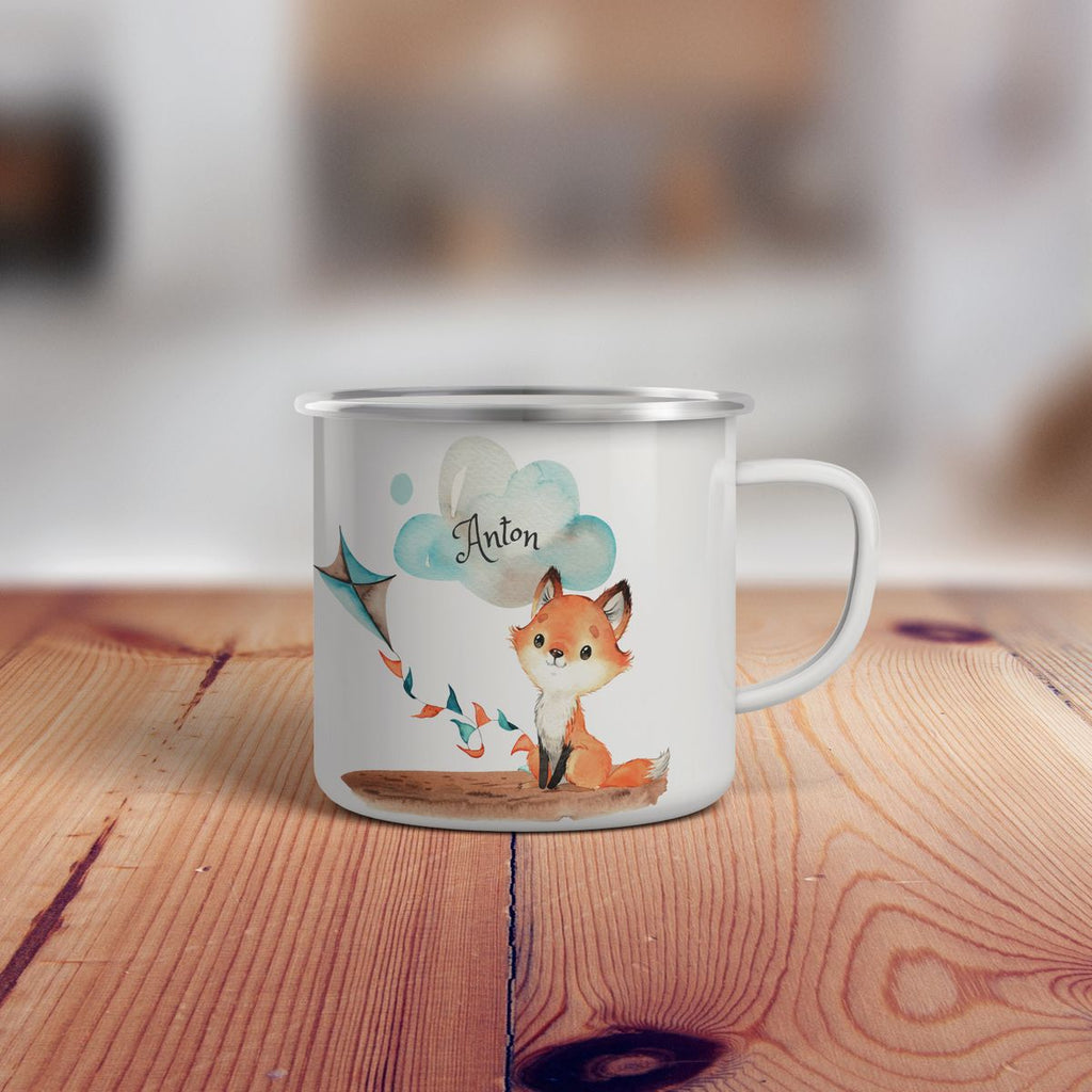 Emaille Tasse Fuchs mit Drache personalisiert mit Namen | handbedrucktes Geschenk - von Mikalino