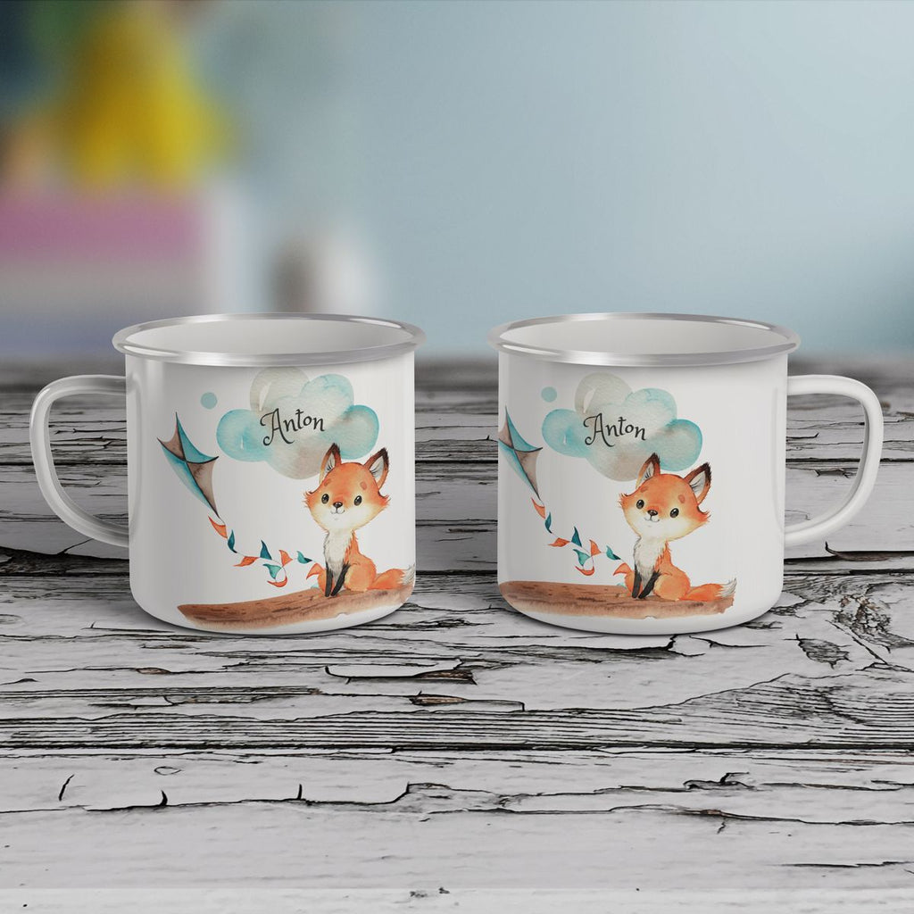 Emaille Tasse Fuchs mit Drache personalisiert mit Namen | handbedrucktes Geschenk - von Mikalino