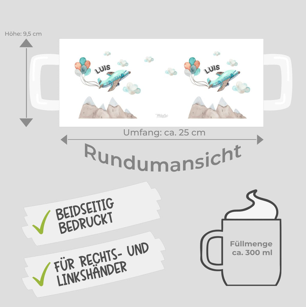 Keramik Tasse Flugzeug mit Wunschname - von Mikalino