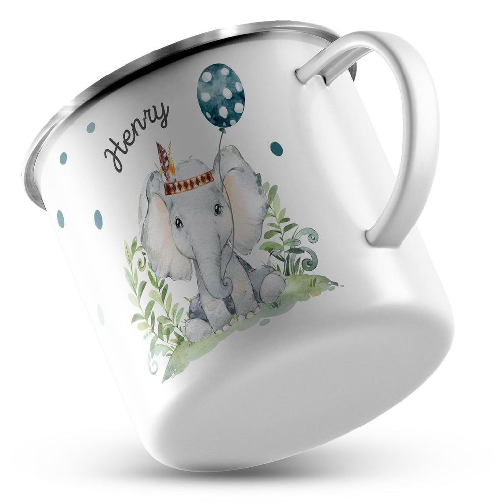 Emaille Tasse Elefant mit Luftballon personalisiert mit Namen | handbedrucktes Geschenk - von Mikalino