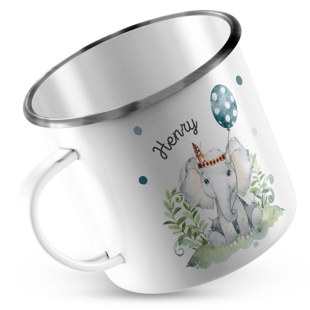 Emaille Tasse Elefant mit Luftballon personalisiert mit Namen | handbedrucktes Geschenk - von Mikalino