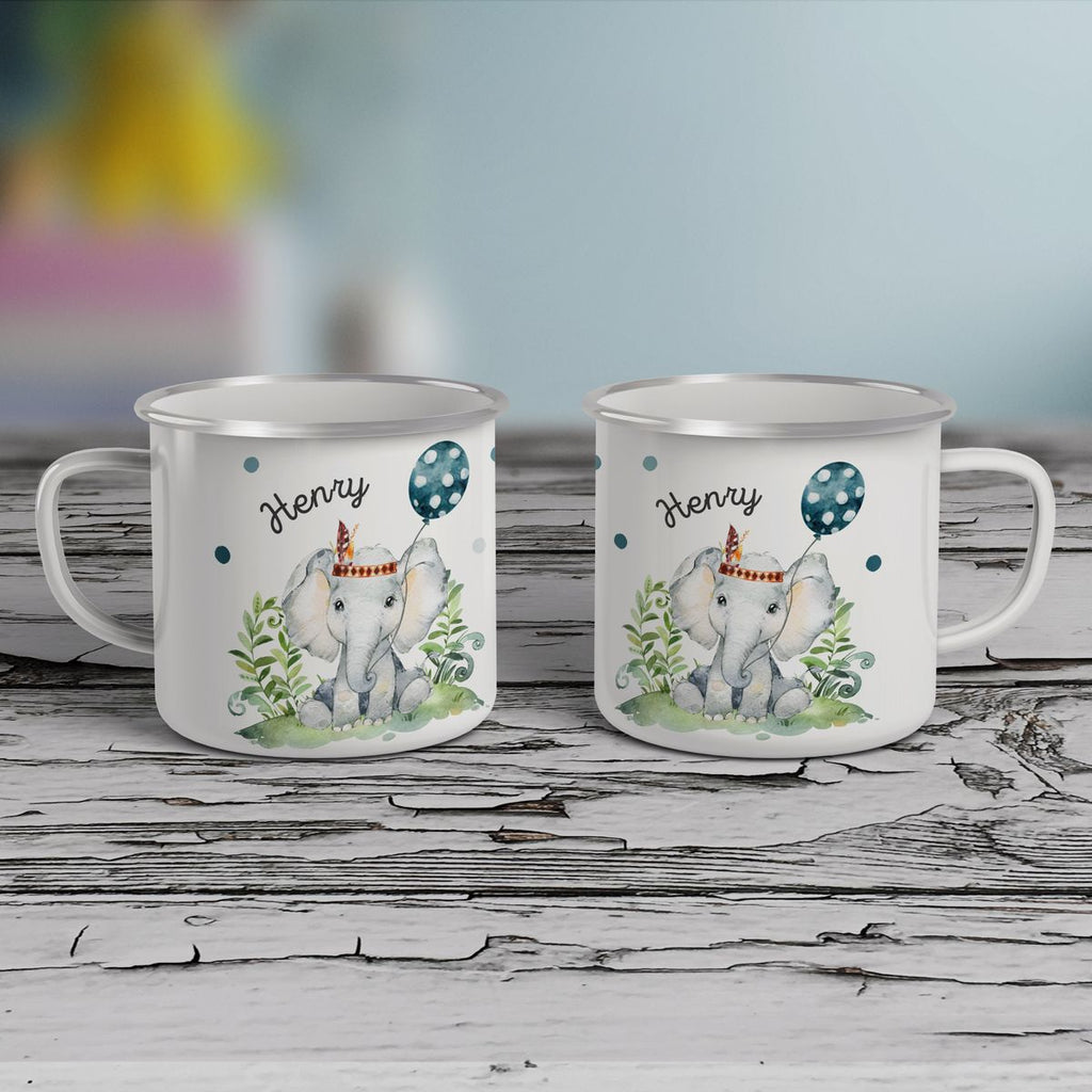 Emaille Tasse Elefant mit Luftballon personalisiert mit Namen | handbedrucktes Geschenk - von Mikalino