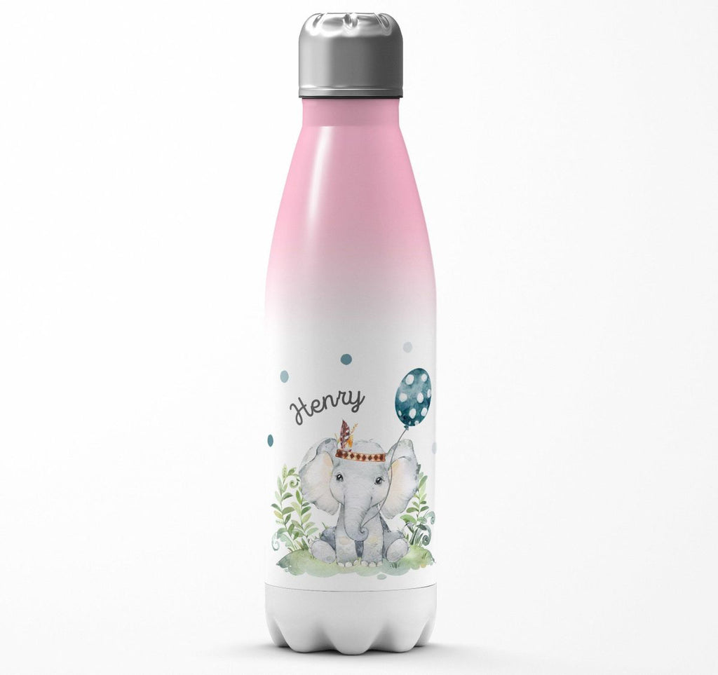 Thermo Trinkflasche Kleiner Elefant Junge mit Wunschname - von Mikalino