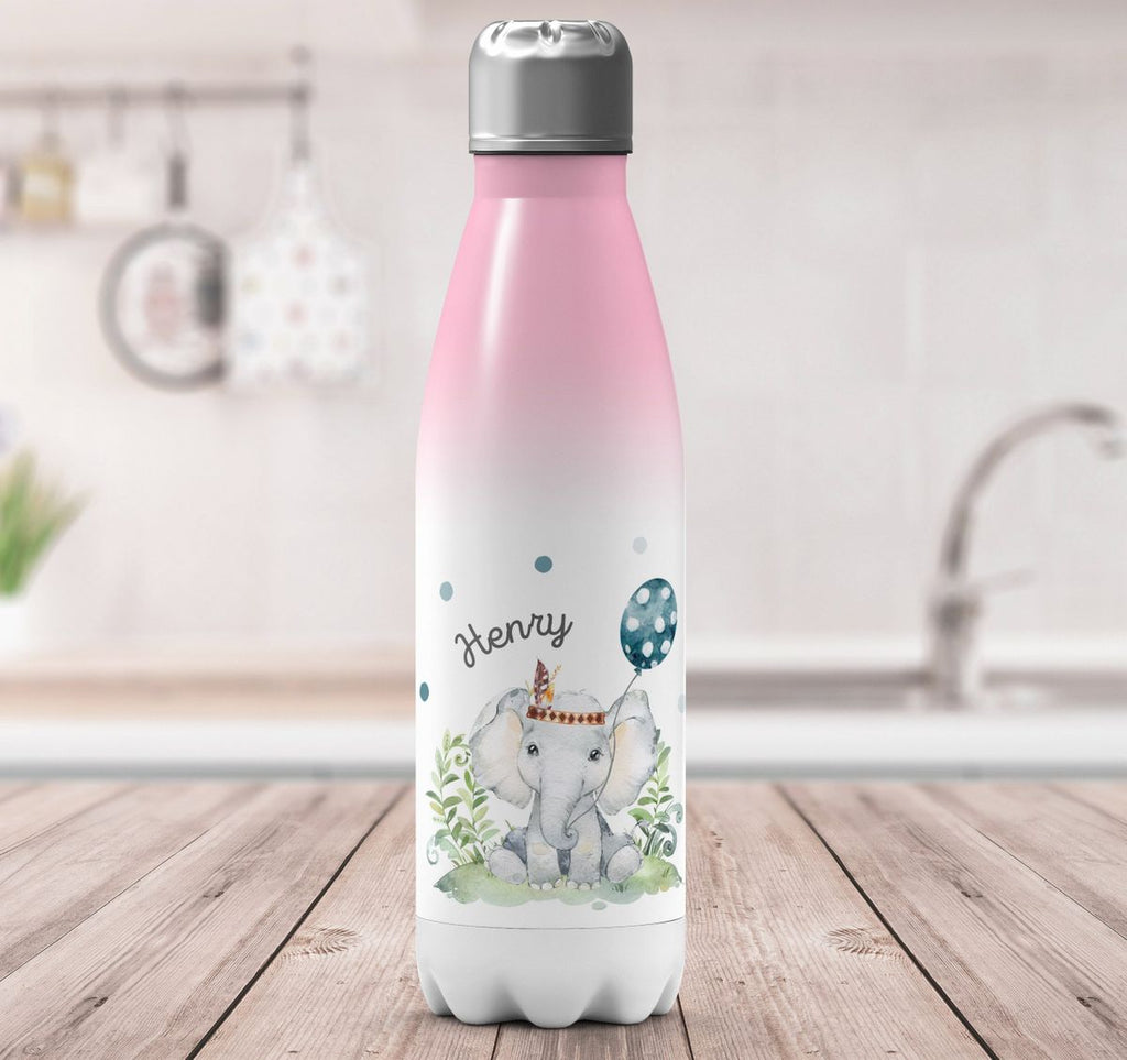 Thermo Trinkflasche Kleiner Elefant Junge mit Wunschname - von Mikalino