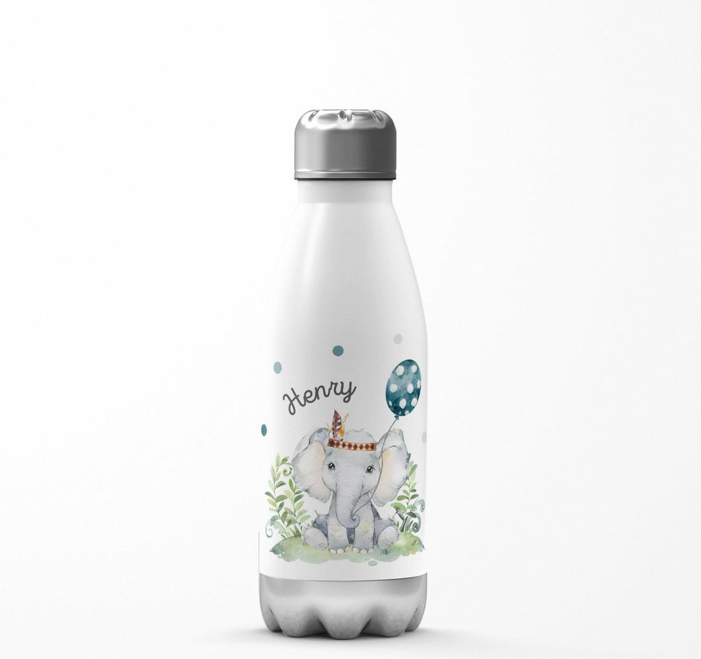 Thermo Trinkflasche Kleiner Elefant Junge mit Wunschname - von Mikalino