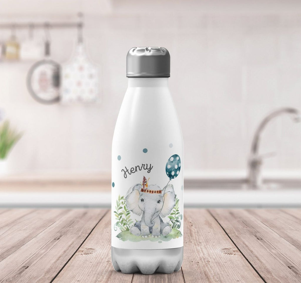 Thermo Trinkflasche Kleiner Elefant Junge mit Wunschname - von Mikalino