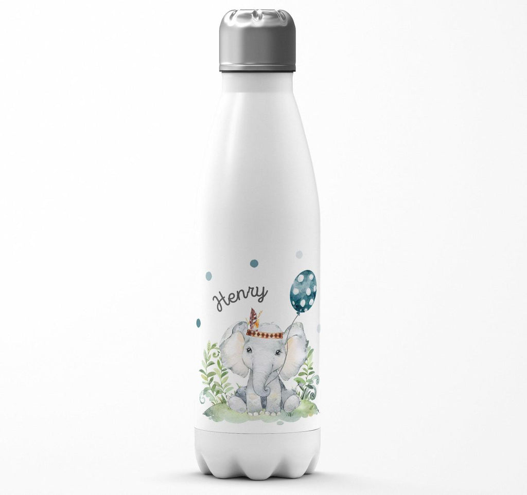 Thermo Trinkflasche Kleiner Elefant Junge mit Wunschname - von Mikalino