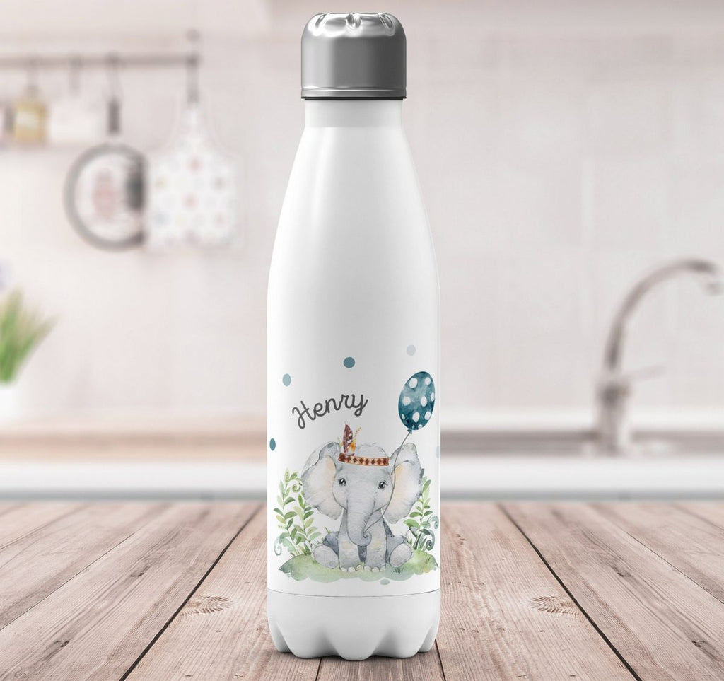 Thermo Trinkflasche Kleiner Elefant Junge mit Wunschname - von Mikalino