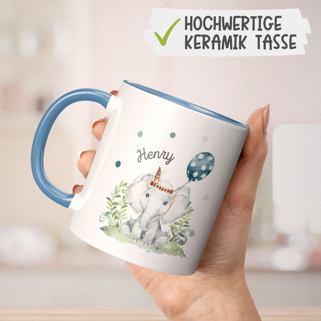 Keramik Tasse Kleiner Elefant Junge mit Wunschname - von Mikalino