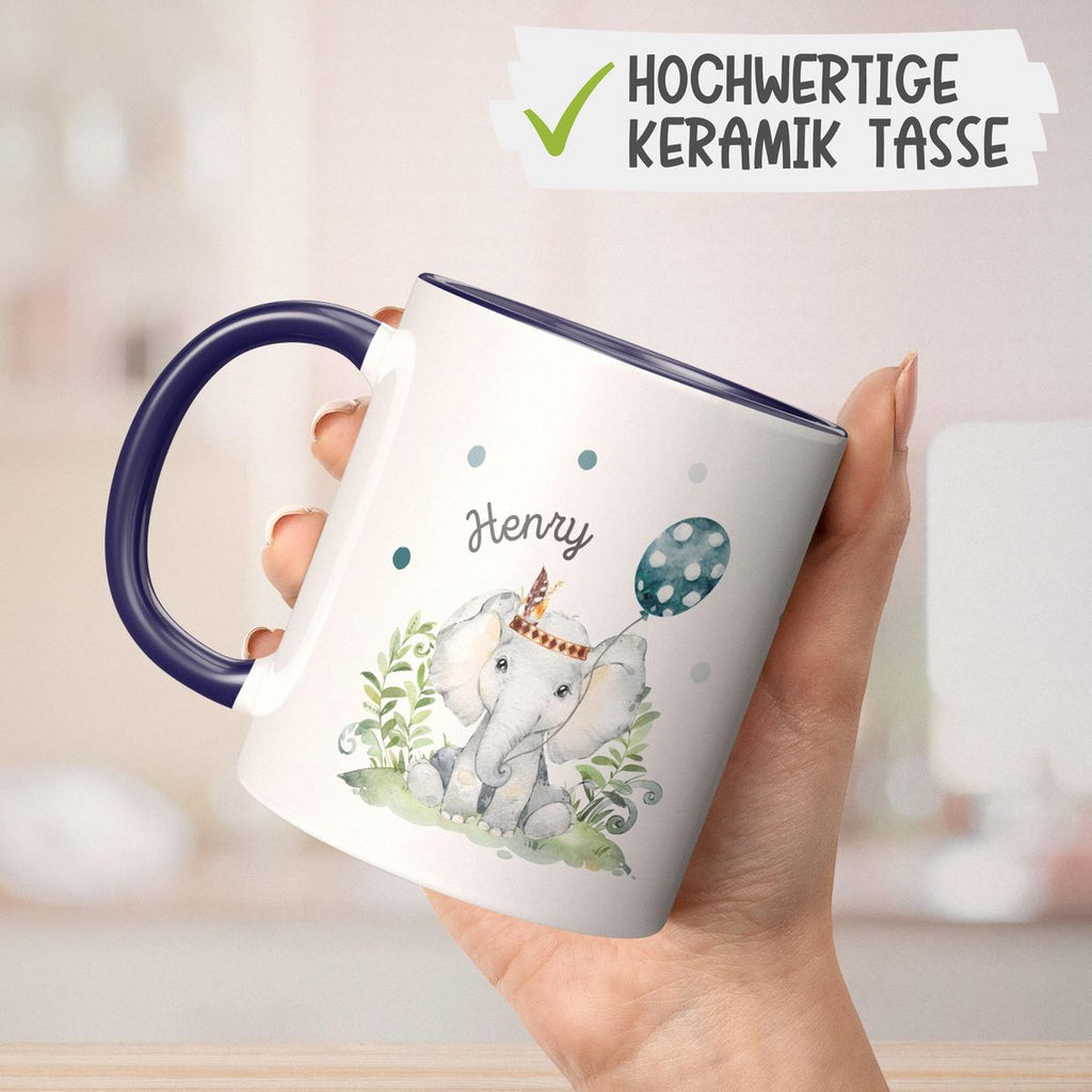 Keramik Tasse Kleiner Elefant Junge mit Wunschname - von Mikalino