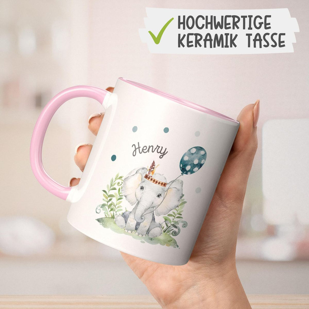 Keramik Tasse Kleiner Elefant Junge mit Wunschname - von Mikalino