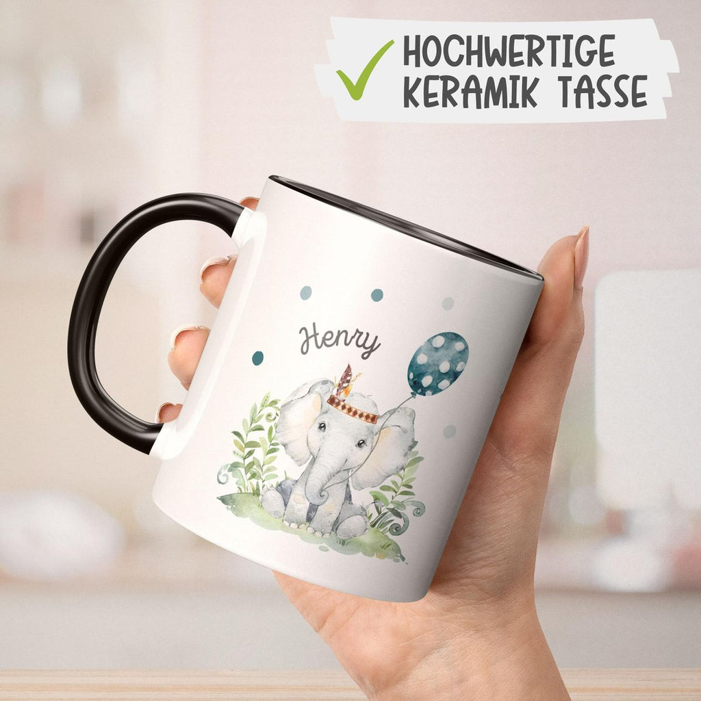 Keramik Tasse Kleiner Elefant Junge mit Wunschname - von Mikalino