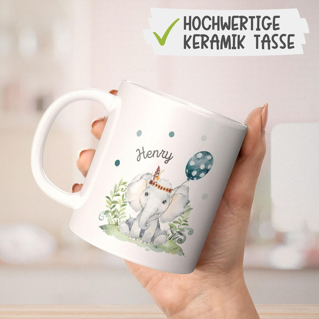 Keramik Tasse Kleiner Elefant Junge mit Wunschname - von Mikalino