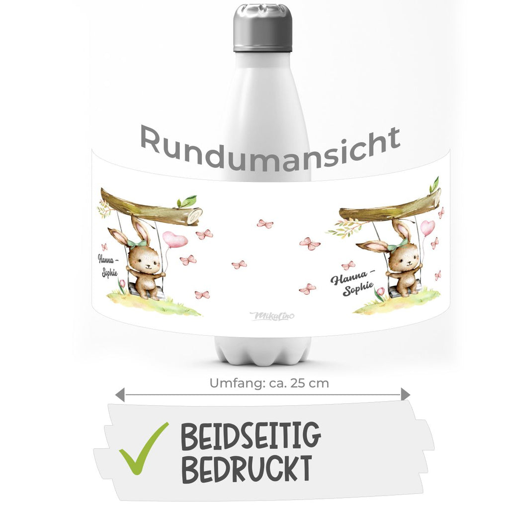 Thermo Trinkflasche Kleiner Hase Schaukel für Mädchen mit Wunschname - von Mikalino