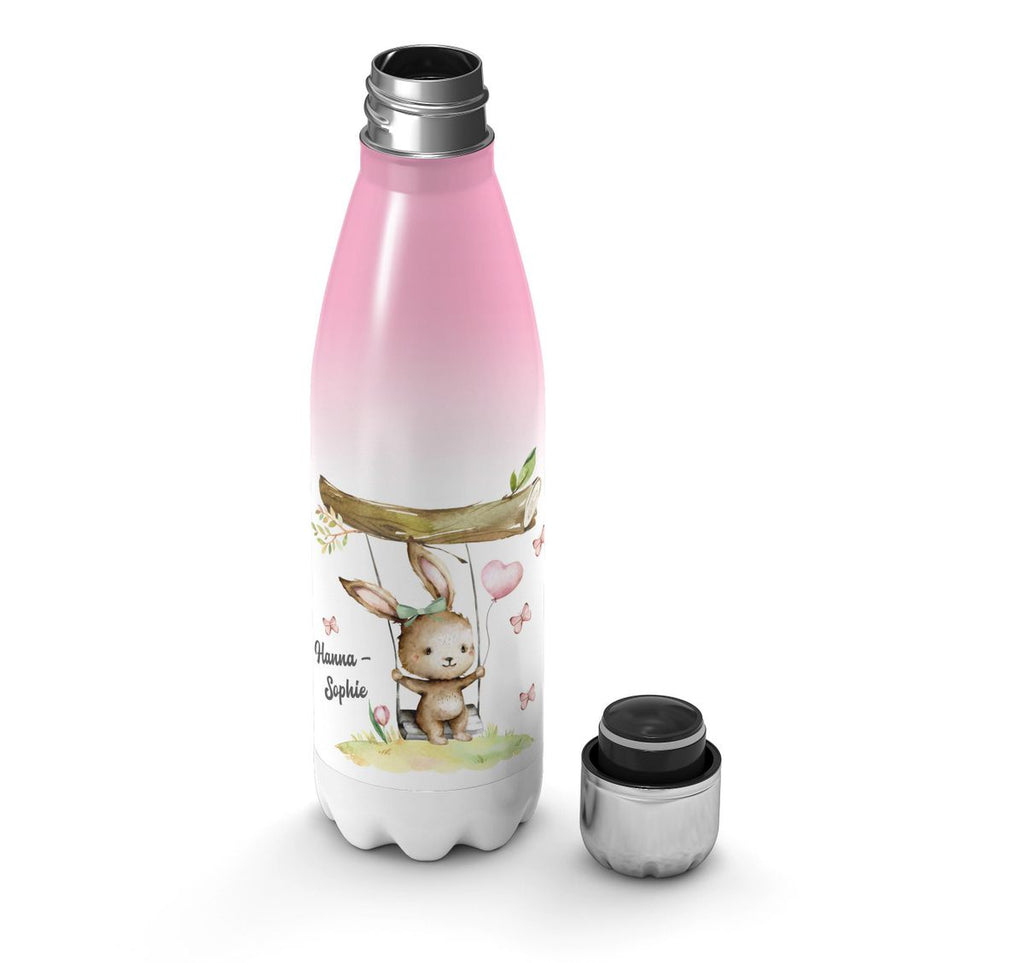 Thermo Trinkflasche Kleiner Hase Schaukel für Mädchen mit Wunschname - von Mikalino