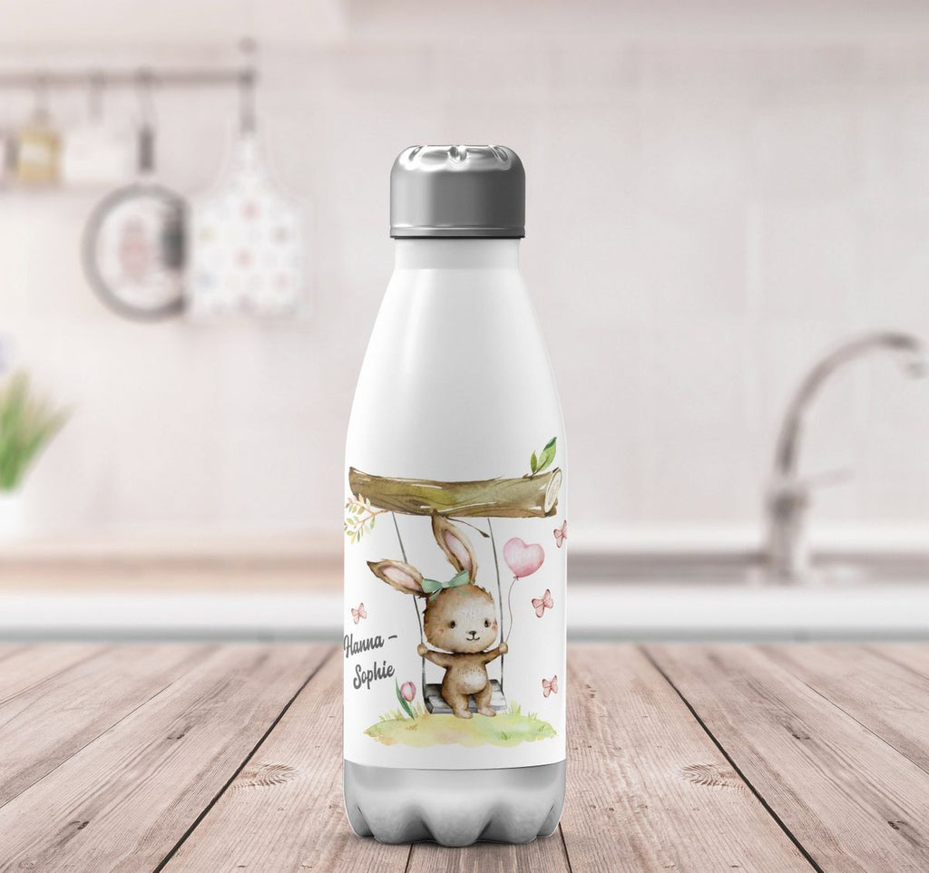 Thermo Trinkflasche Kleiner Hase Schaukel für Mädchen mit Wunschname - von Mikalino