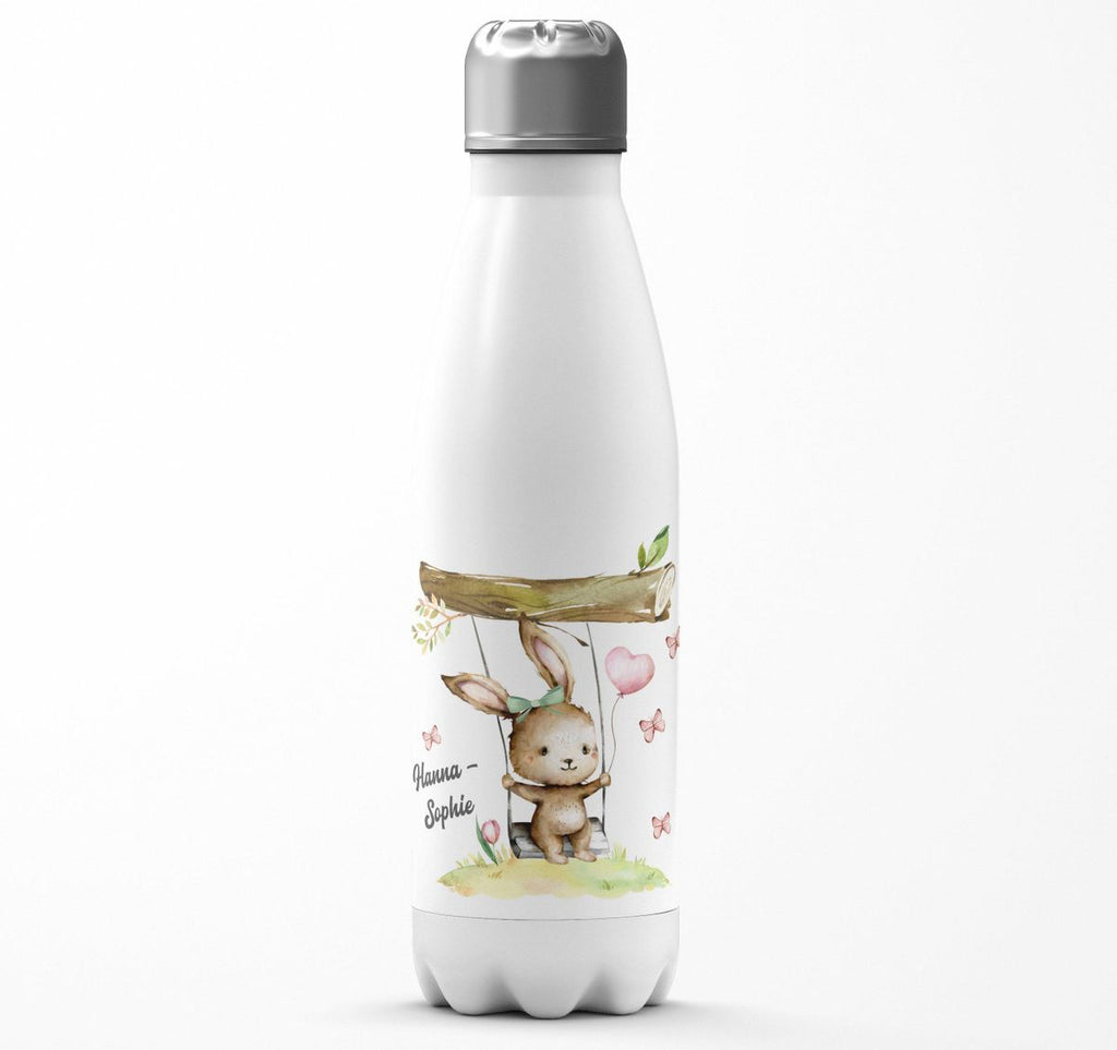 Thermo Trinkflasche Kleiner Hase Schaukel für Mädchen mit Wunschname - von Mikalino