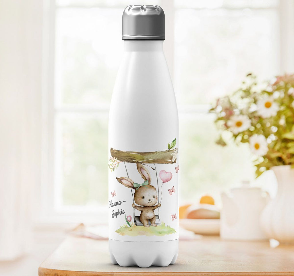 Thermo Trinkflasche Kleiner Hase Schaukel für Mädchen mit Wunschname - von Mikalino