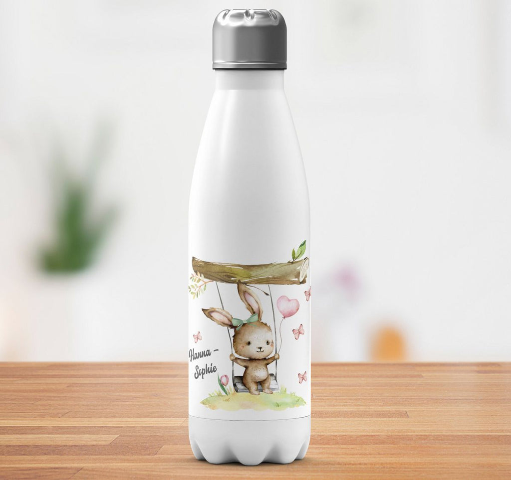 Thermo Trinkflasche Kleiner Hase Schaukel für Mädchen mit Wunschname - von Mikalino